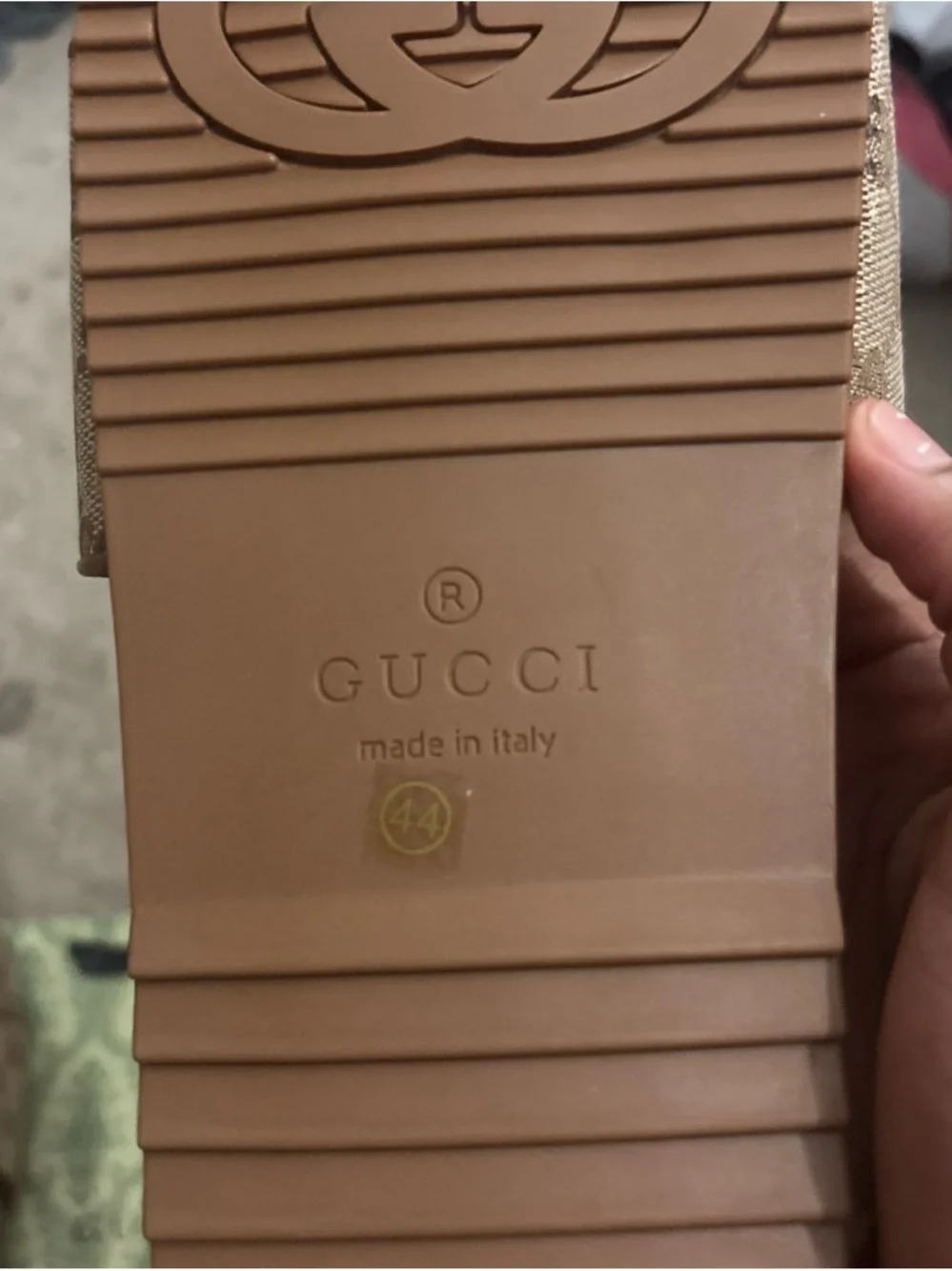 Gucci Tan Rubber Slide with Raised Logo